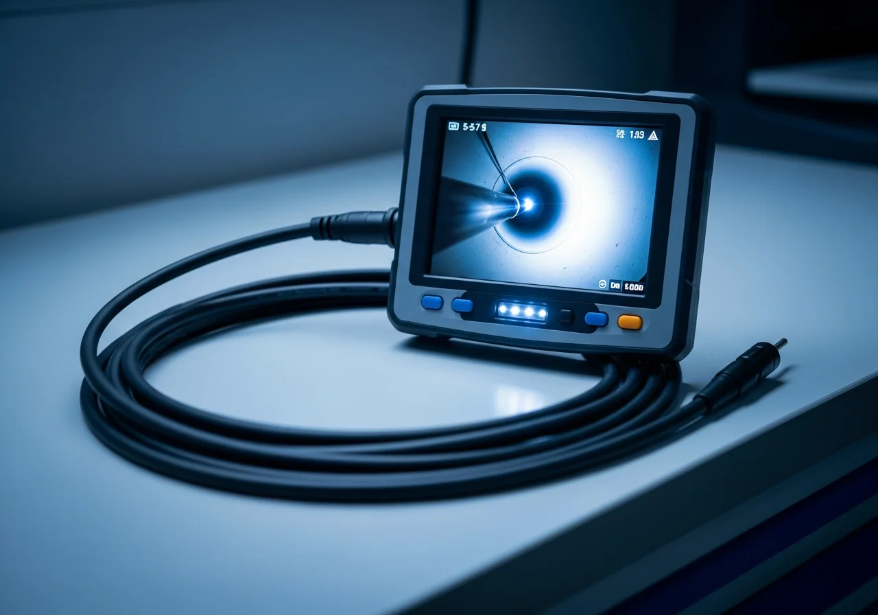 Handmonitor einer Endoskopiekamera bei der Rohrinspektion